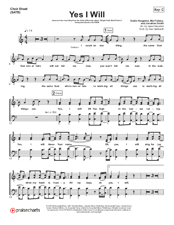 Yes I Will Choir Vocals (SATB) (Vertical Worship)