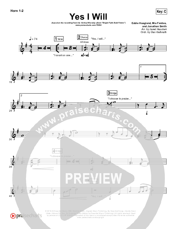 Yes I Will French Horn 1,2 (Vertical Worship)