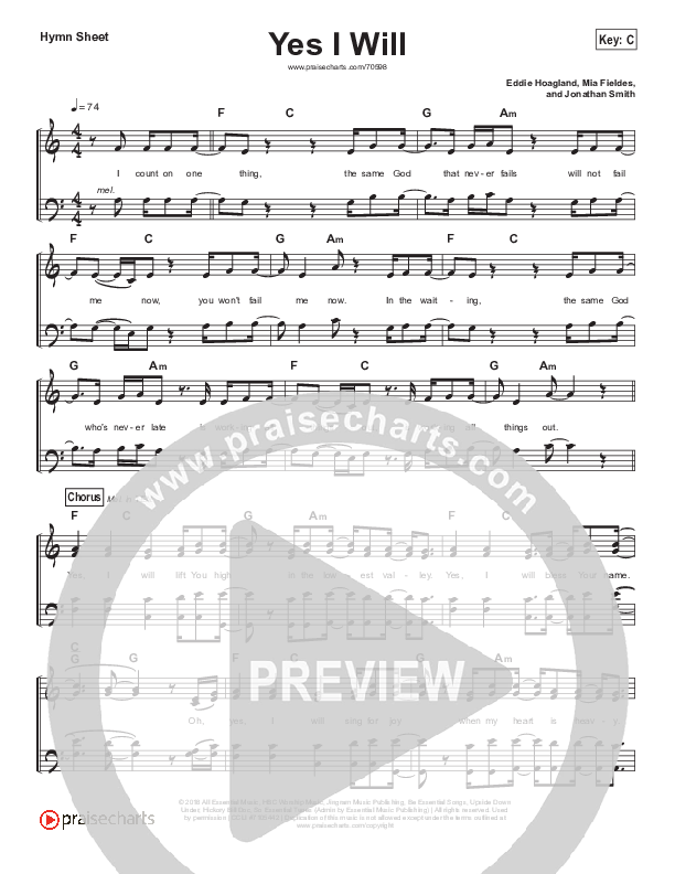 Yes I Will Hymn Sheet (SATB) (Vertical Worship)