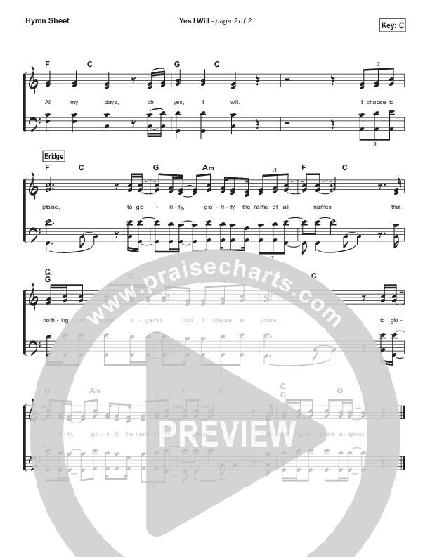 Yes I Will Hymn Sheet (SATB) (Vertical Worship)