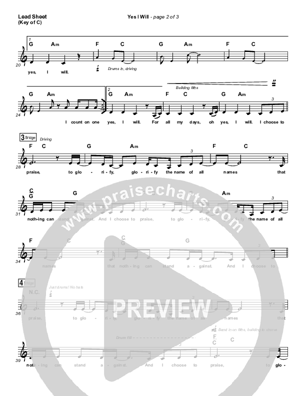 Yes I Will Lead Sheet (Melody) (Vertical Worship)