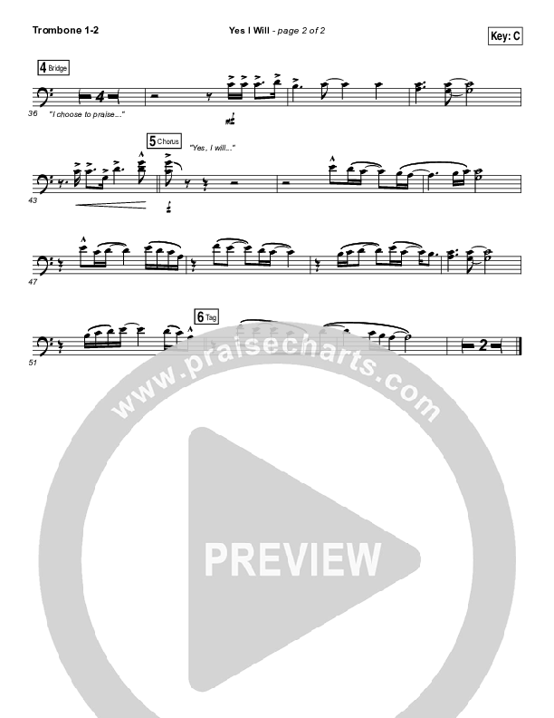Yes I Will Trombone 1/2 (Vertical Worship)