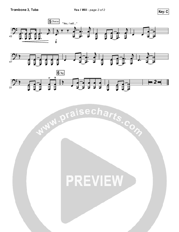 Yes I Will Trombone 3/Tuba (Vertical Worship)