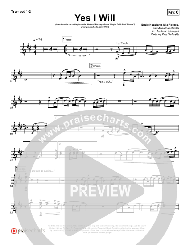 Yes I Will Trumpet 1,2 (Vertical Worship)