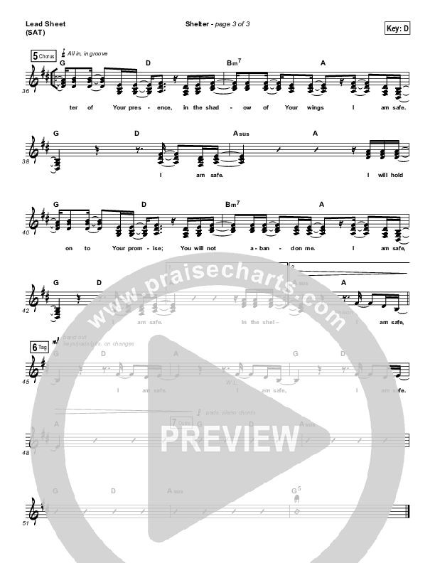 Shelter Lead Sheet (SAT) (Vertical Worship / One Sonic Society)