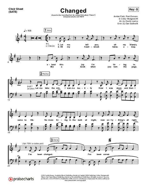 Changed Choir Sheet (SATB) (Jordan Feliz)