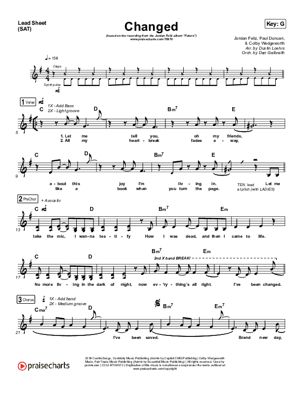 Changed Lead Sheet (SAT) (Jordan Feliz)