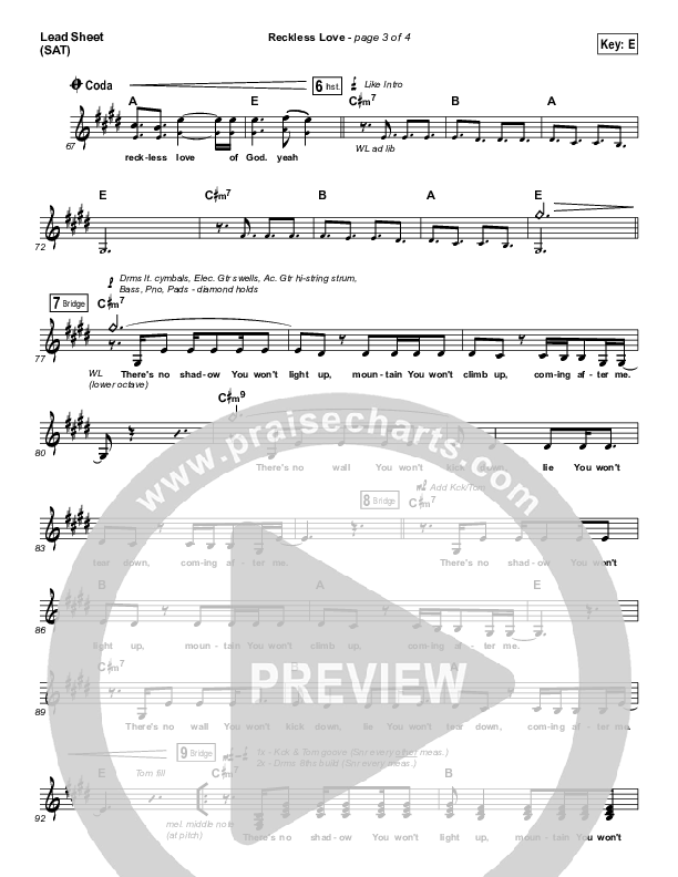 Reckless Love Lead Sheet (SAT) (The Worship Initiative)