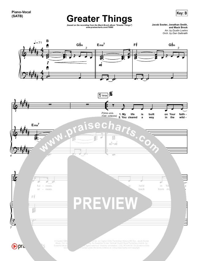 Greater Things Faith Worship Arts Chord Chart