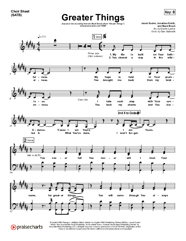Greater Things Choir Sheet (SATB) (Mack Brock)