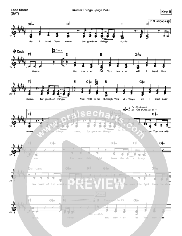 Greater Things Lead Sheet (SAT) (Mack Brock)