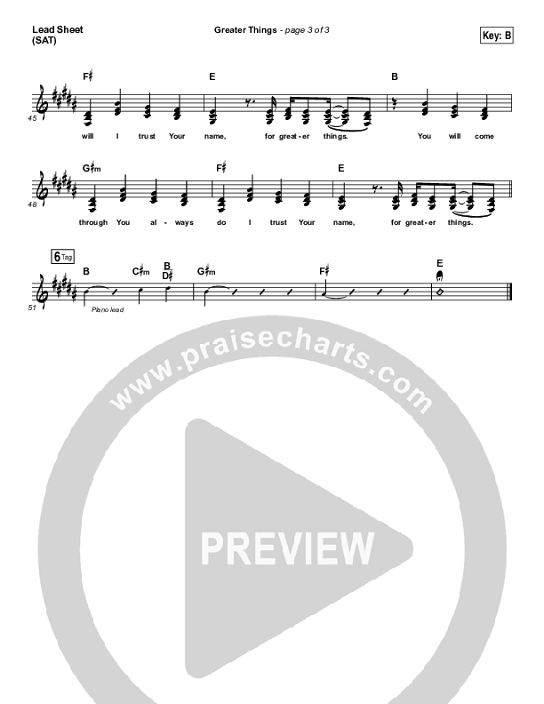 Greater Things Lead Sheet (SAT) (Mack Brock)