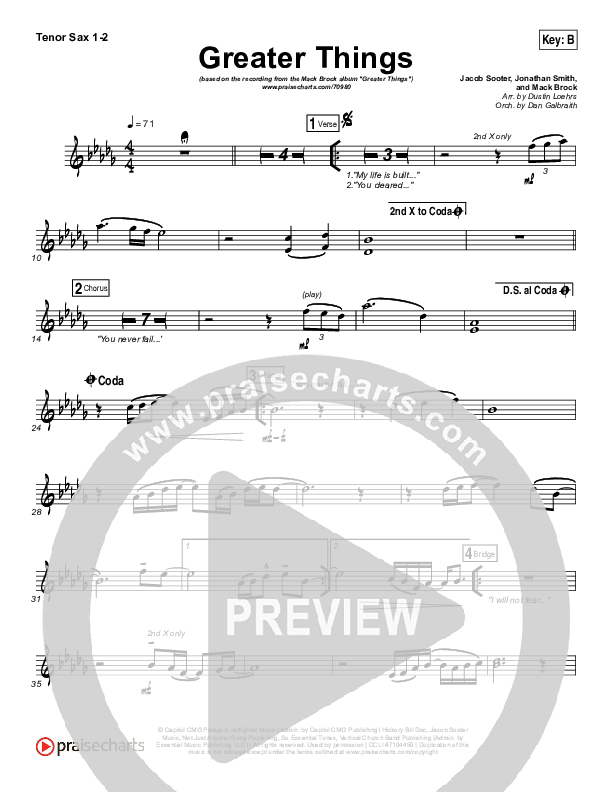 Greater Things Tenor Sax 1/2 (Mack Brock)