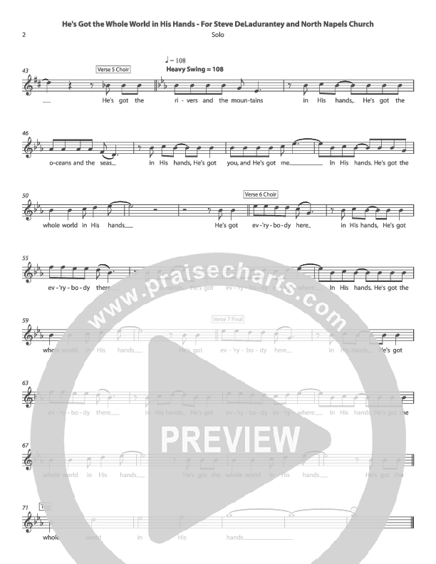 He's Got The Whole World In His Hands Piano/Vocal & Lead ()