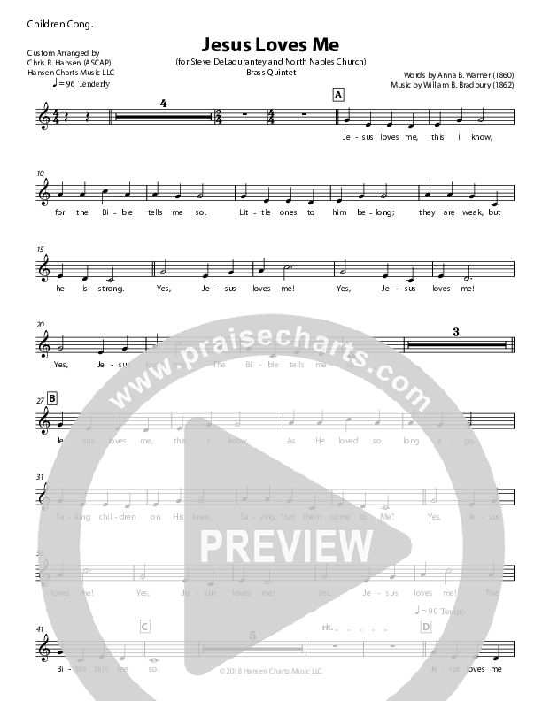 Jesus Loves Me Lead Sheet (Chris Hansen)