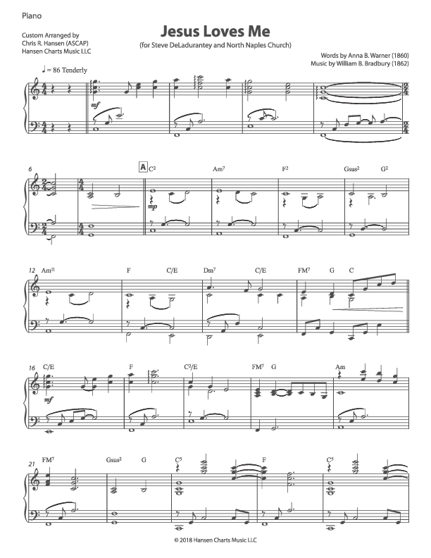 Jesus Loves Me Piano Sheet (Chris Hansen)