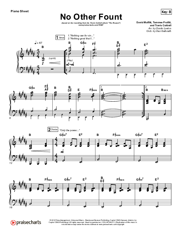 No Other Fount Piano Sheet (Travis Cottrell)