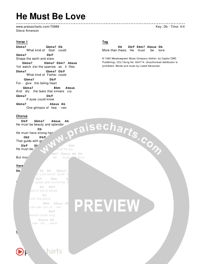 He Must Be Love Chords & Lyrics (Steve Amerson)