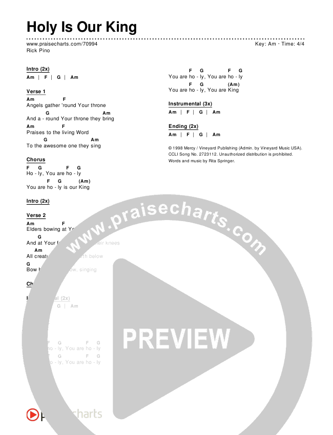 Holy Is Our King Chords & Lyrics (Rick Pino)