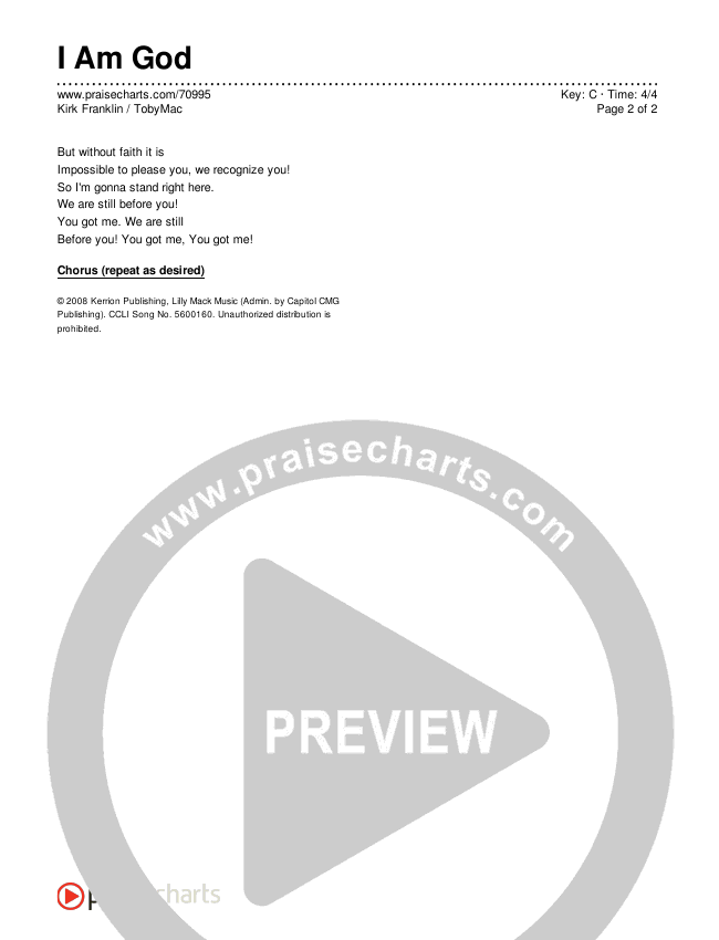 I Am God Chords & Lyrics (Kirk Franklin / TobyMac)