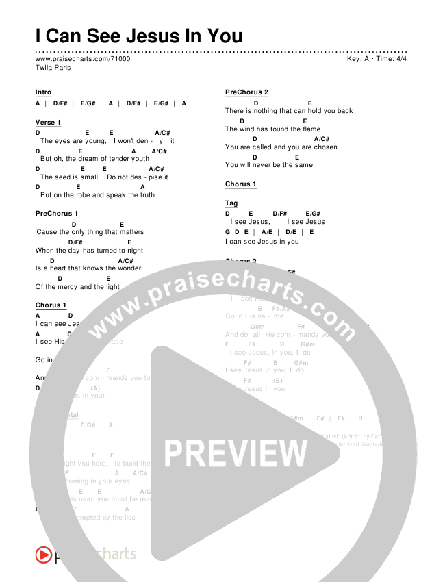 I Can See Jesus In You Chords & Lyrics (Twila Paris)