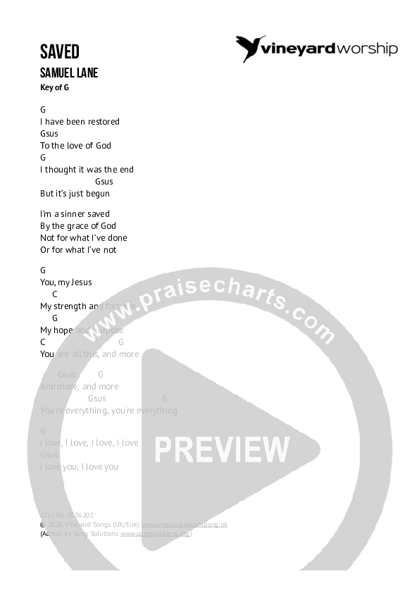 Saved Chords & Lyrics (Samuel Lane)