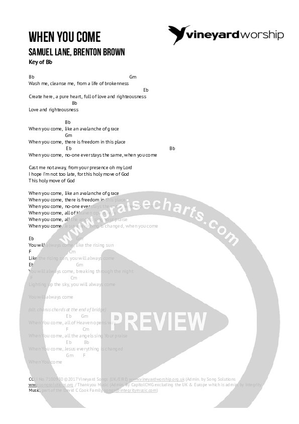 When You Come Chords & Lyrics (Samuel Lane)