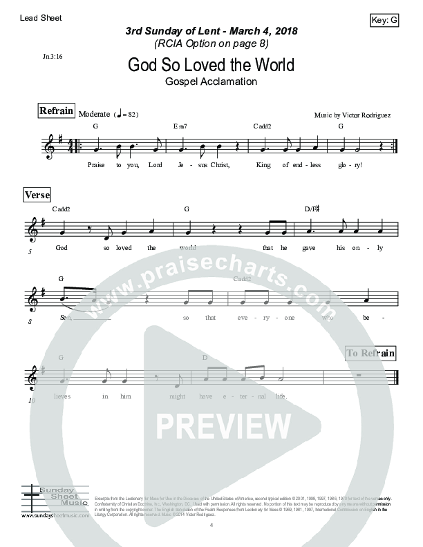 God So Loved The World (John 3:16) Lead Sheet (Victor Rodriguez)