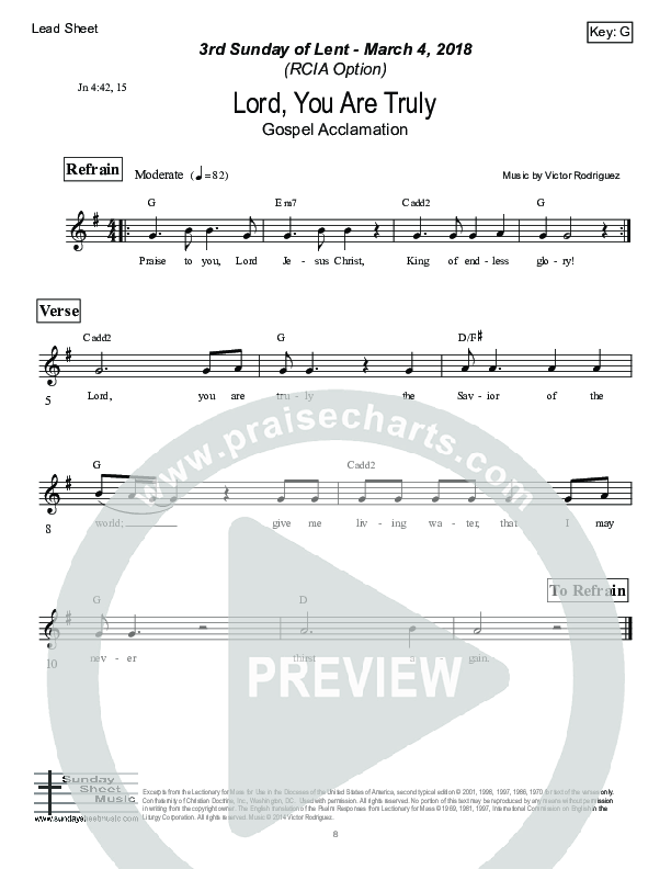 Lord You Are Truly (John 4) Lead Sheet (Victor Rodriguez)