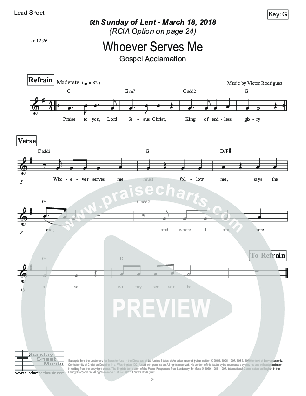 Whoever Serves Me (John 12) Lead Sheet (Victor Rodriguez)