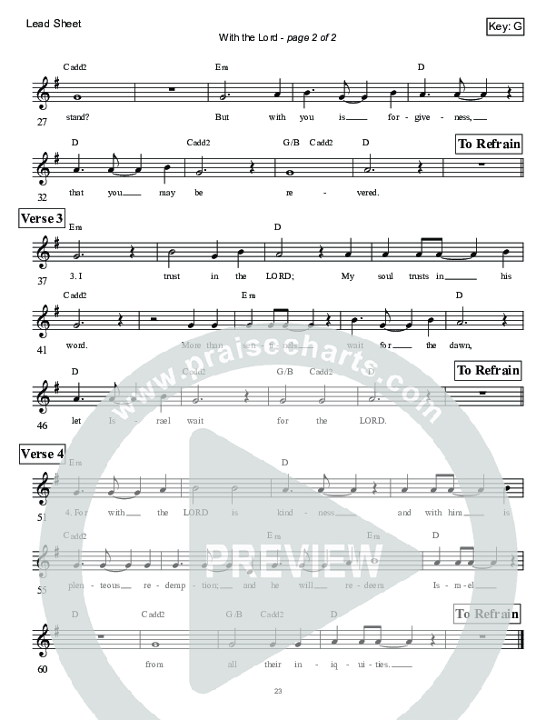 With The Lord (Psalm 130) Lead Sheet (Victor Rodriguez)