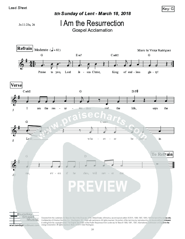 I Am The Resurrection (John 11) Lead Sheet (Victor Rodriguez)