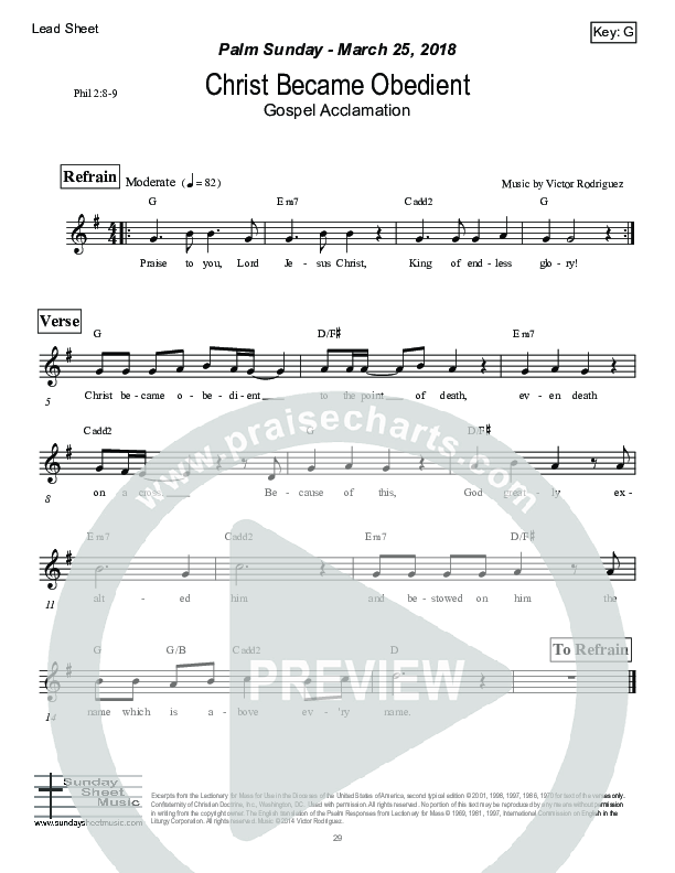 Christ Became Obedient (Philippians 2) Lead Sheet (Victor Rodriguez)