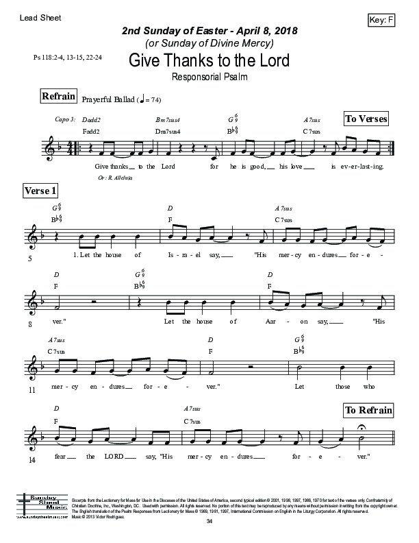Give Thanks To The Lord (Psalm 118) Lead Sheet (Victor Rodriguez)