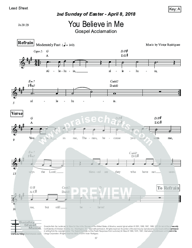You Believe In Me (John 20) Lead Sheet (Victor Rodriguez)