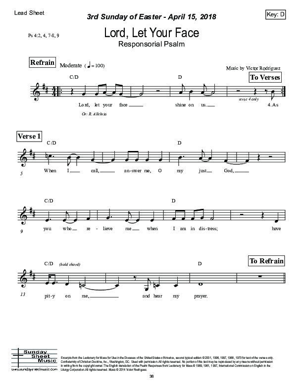Lord Let Your Face (Psalm 4) Lead Sheet (Victor Rodriguez)