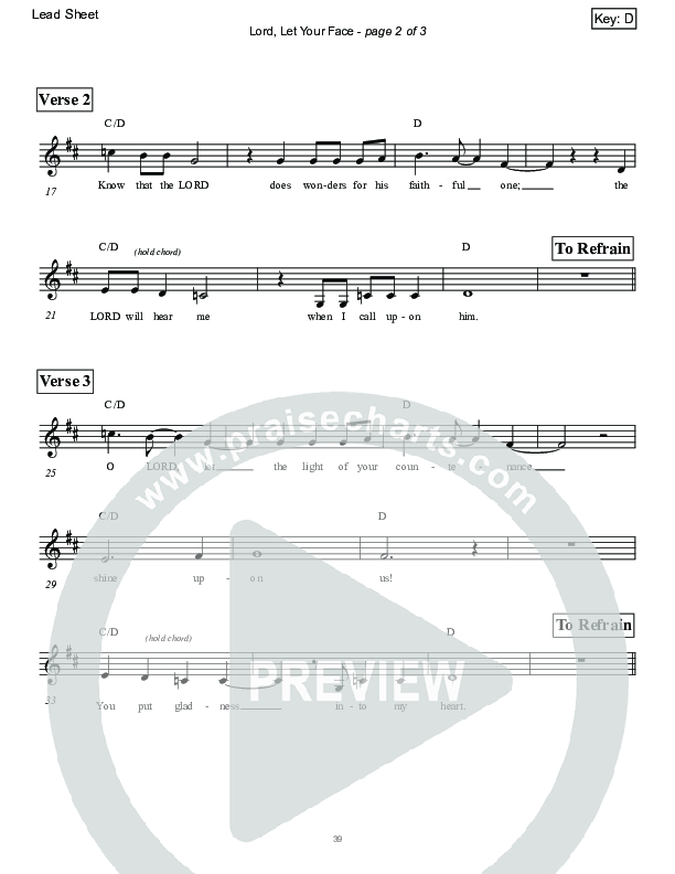 Lord Let Your Face (Psalm 4) Lead Sheet (Victor Rodriguez)