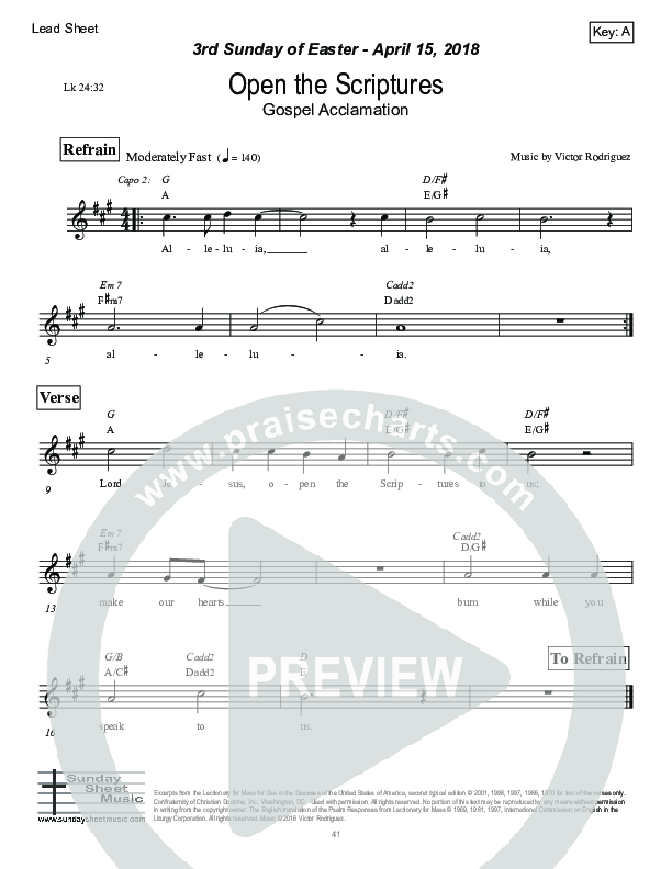 Open The Scriptures (Luke 24) Lead Sheet (Victor Rodriguez)