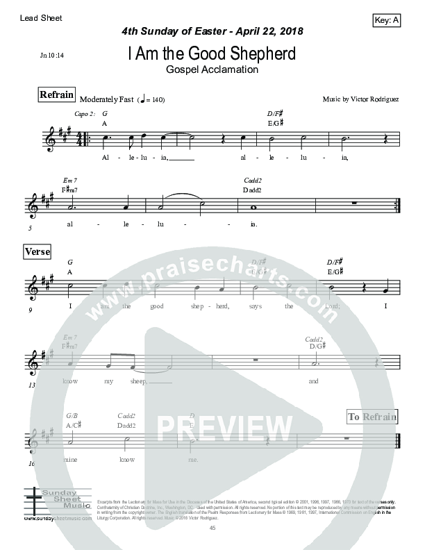 I Am The Good Shepherd (John 10) Lead Sheet (Victor Rodriguez)
