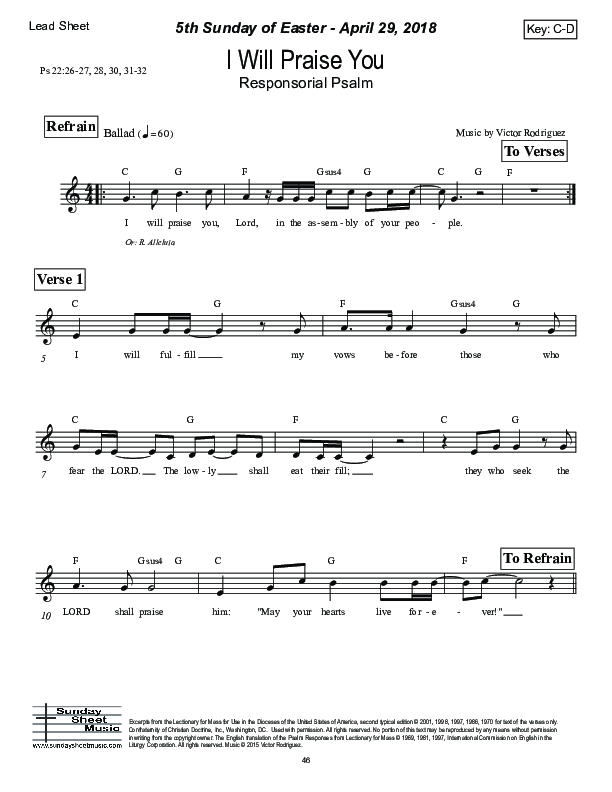 I Will Praise You (Psalm 22) Lead Sheet (Victor Rodriguez)
