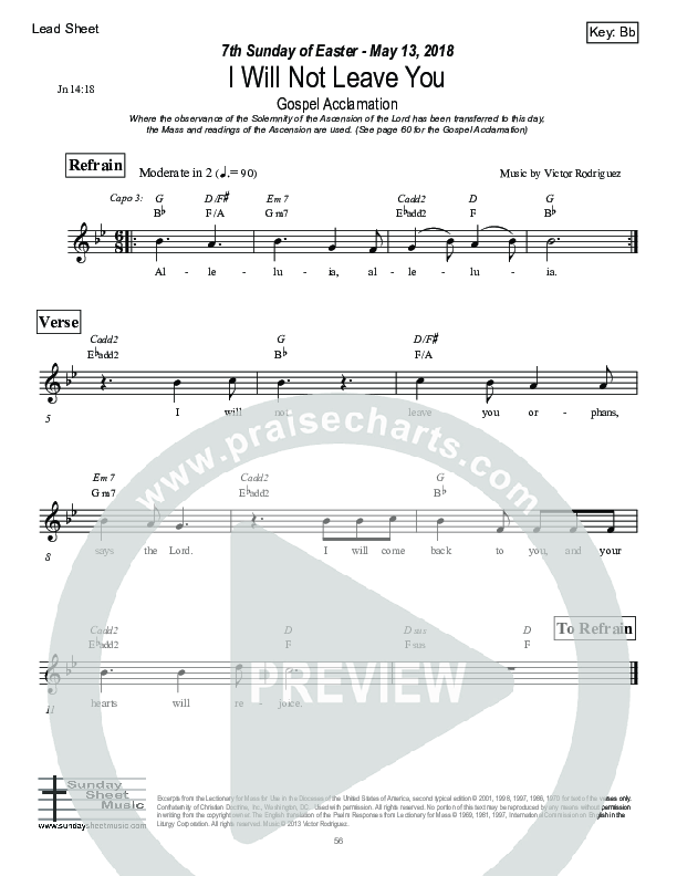 I Will Not Leave You (John 14) Lead Sheet (Victor Rodriguez)