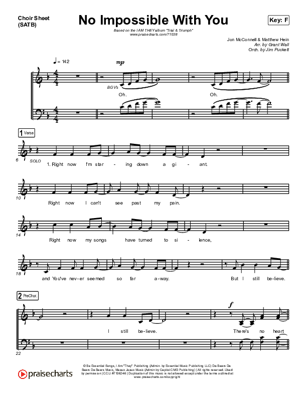 No Impossible With You Choir Sheet (SATB) (I Am They)