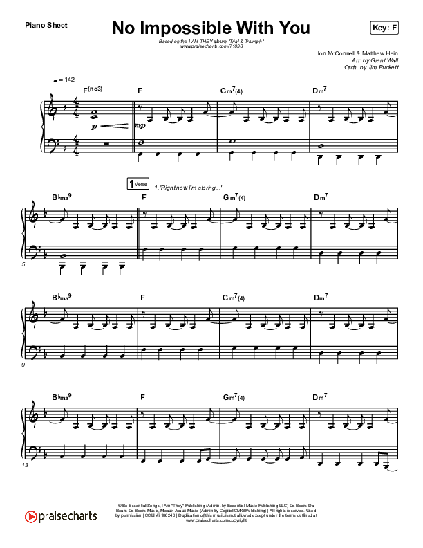 No Impossible With You Piano Sheet (I Am They)