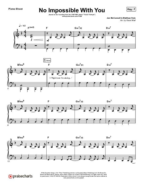 No Impossible With You Piano Sheet (I Am They)