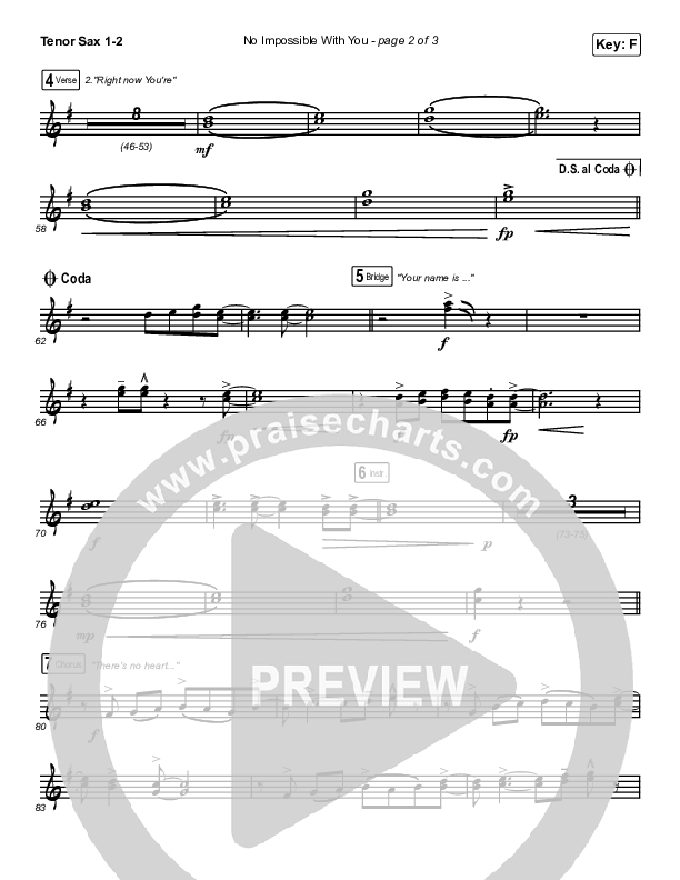 No Impossible With You Tenor Sax 1/2 (I Am They)