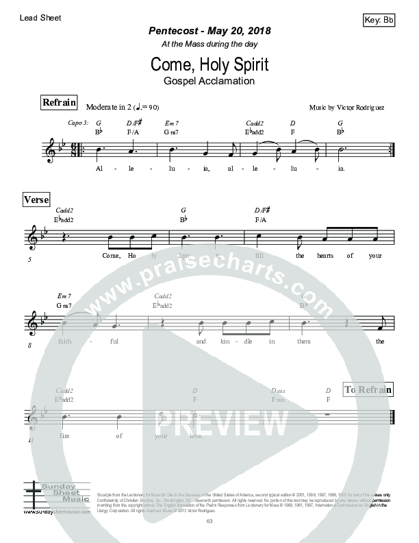 Come Holy Spirit Lead Sheet (Victor Rodriguez)