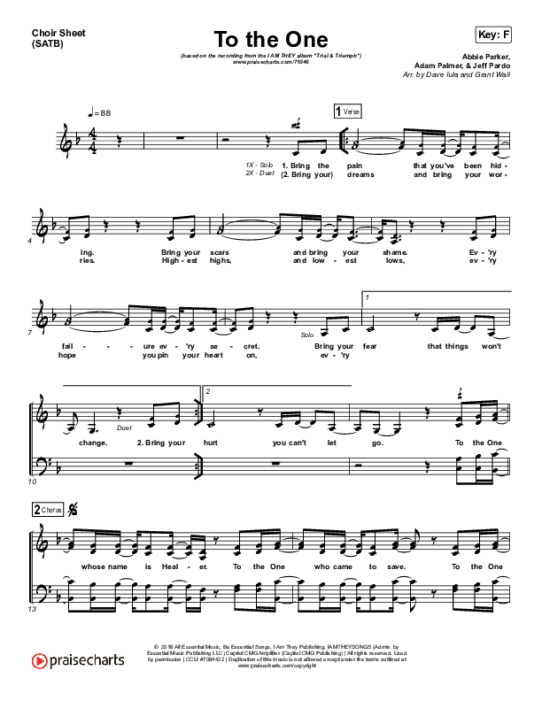 To The One Choir Sheet (SATB) (I Am They)