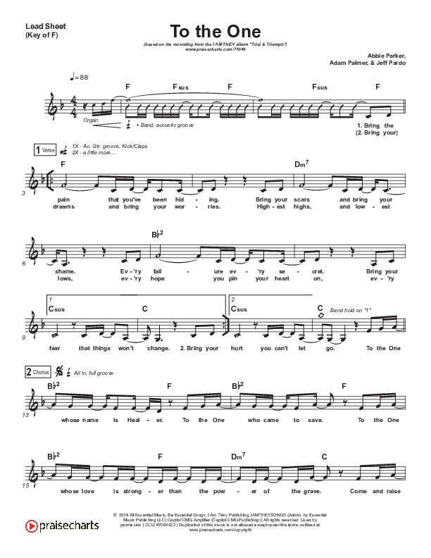 To The One Lead Sheet (Melody) (I Am They)