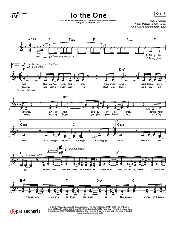To The One Lead Sheet (SAT) (I Am They)