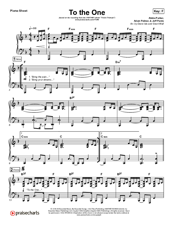 To The One Piano Sheet (I Am They)